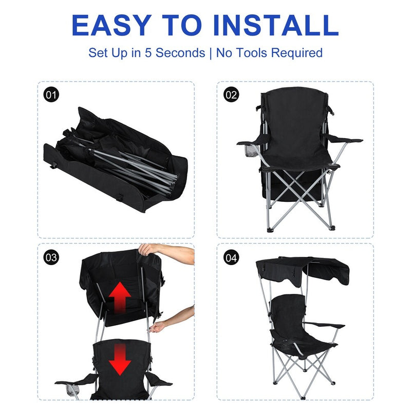 Portable Camping Chair with Canopy - Folding Chair with Canopy, Durable 600D Oxford Canopy Chair for Camping, Beach, Picnics, Fishing & Sports - black-5