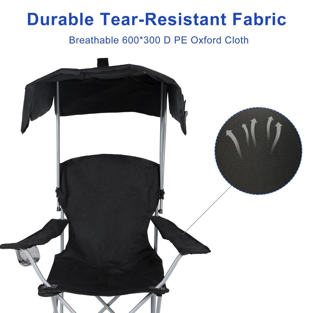 Portable Camping Chair with Canopy - Folding Chair with Canopy, Durable 600D Oxford Canopy Chair for Camping, Beach, Picnics, Fishing & Sports - black