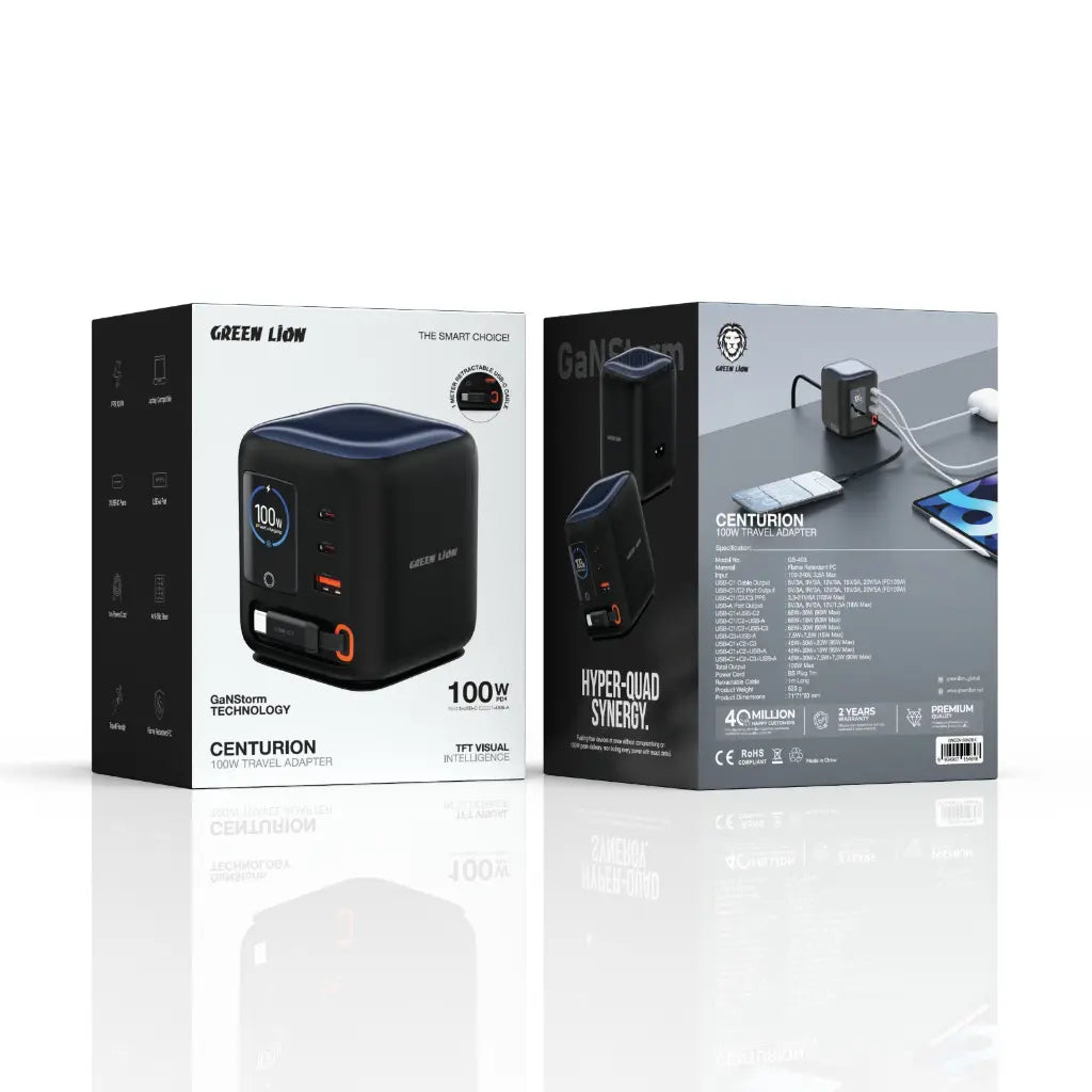 Green Lion Centurion 100W GaN Travel Adapter (Black)