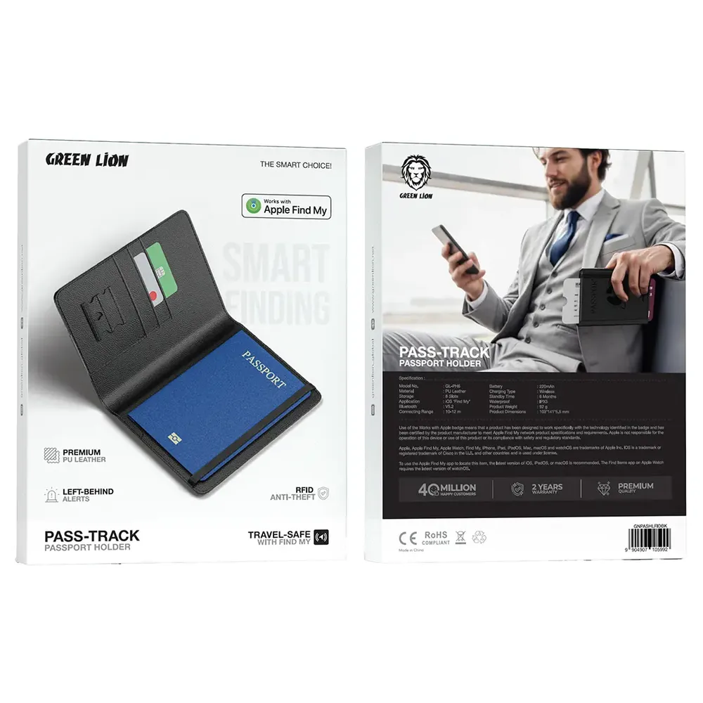 Green Lion Pass-Track Passport Holder - Black