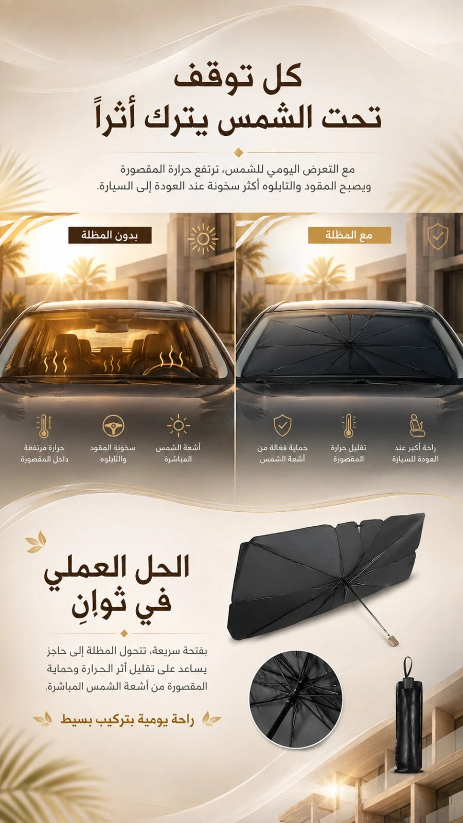 Green Lion Car Windshield Umbrella - Compact, UV Protection, Black