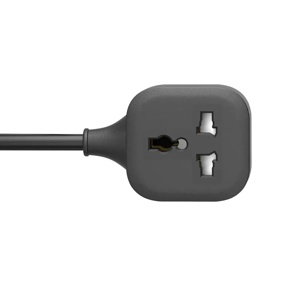 A dark gray electrical power plug with a matching cable, shown against a plain white background.