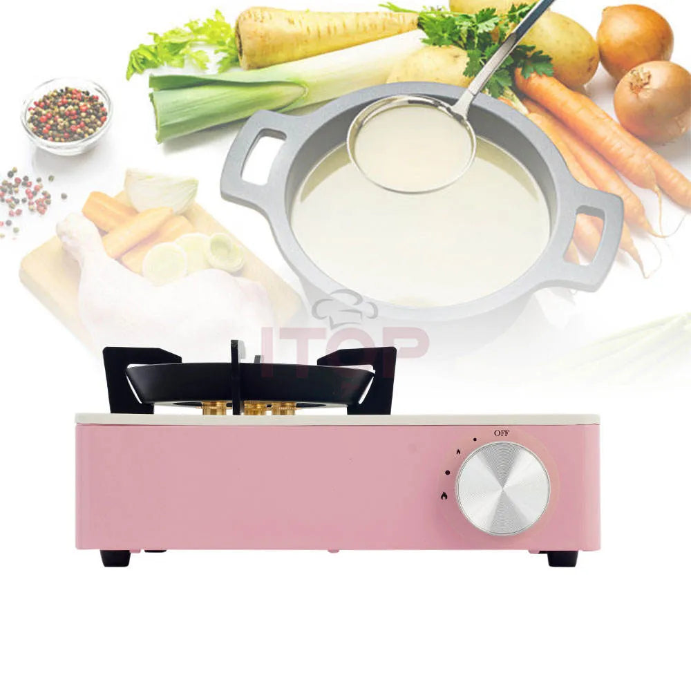 Yanchuan Portable Gas Stove, Single Burner High-Efficiency Butane Cooker with Durable Steel Body & Compact Outdoor Design-Pink