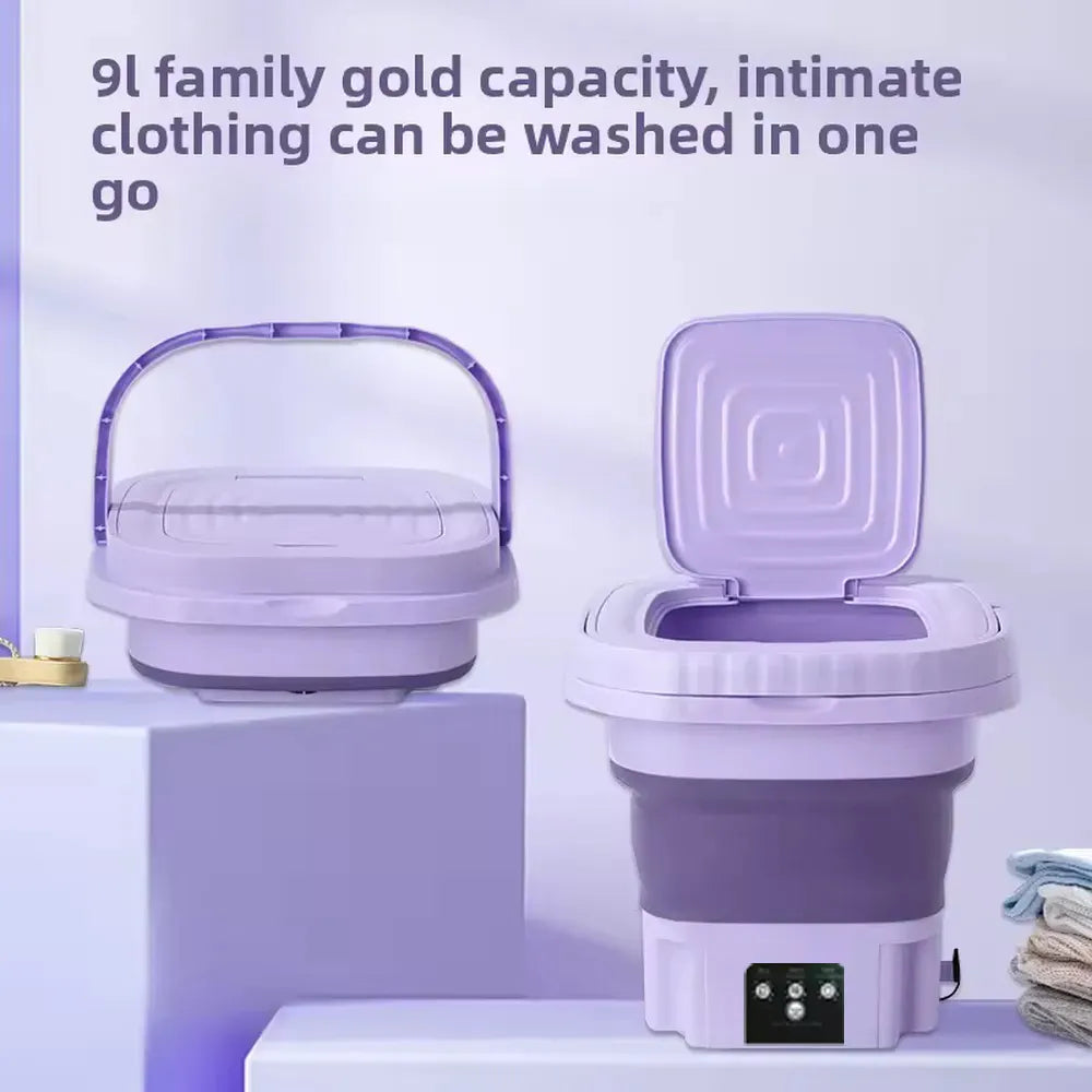 Portable Foldable Mini Washing Machine with 3 Modes – Compact Washer for Travel & Small Items