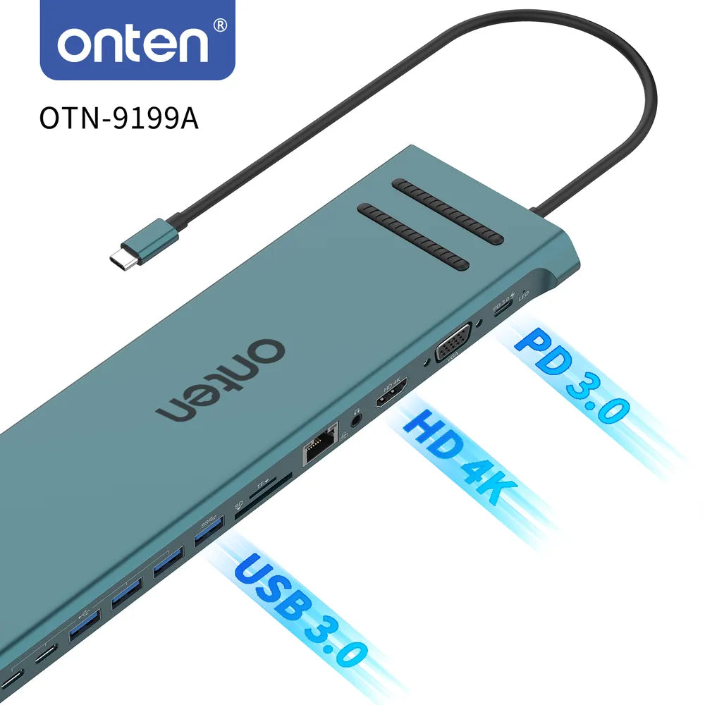 Onten 13-in-1 Docking Station Adapter with Multiport Connectivity - Gray