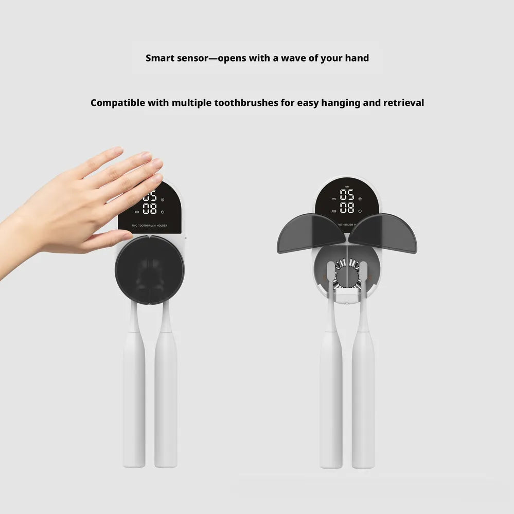 Wall-Mounted Electric Toothbrush Sterilizer Customizable Double Toothbrush UV Disinfection Box Air-Drying White USB Type-C