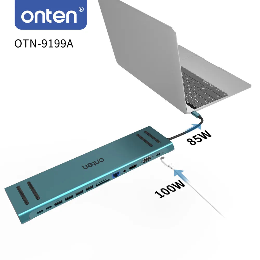 Onten 13-in-1 Docking Station Adapter with Multiport Connectivity - Gray