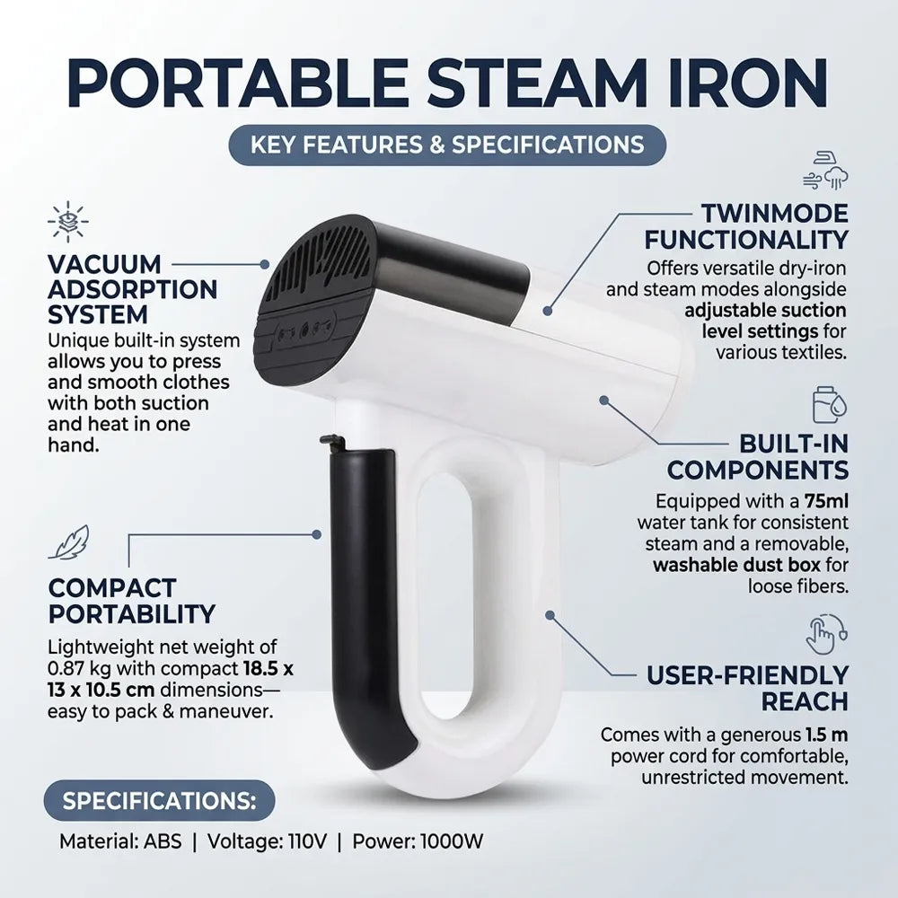 Buy the 2-in-1 Handheld Garment Steamer (1000W) in White at Garey Qatar. Enjoy smooth fabrics on the go. Fast delivery across Doha & Qatar.