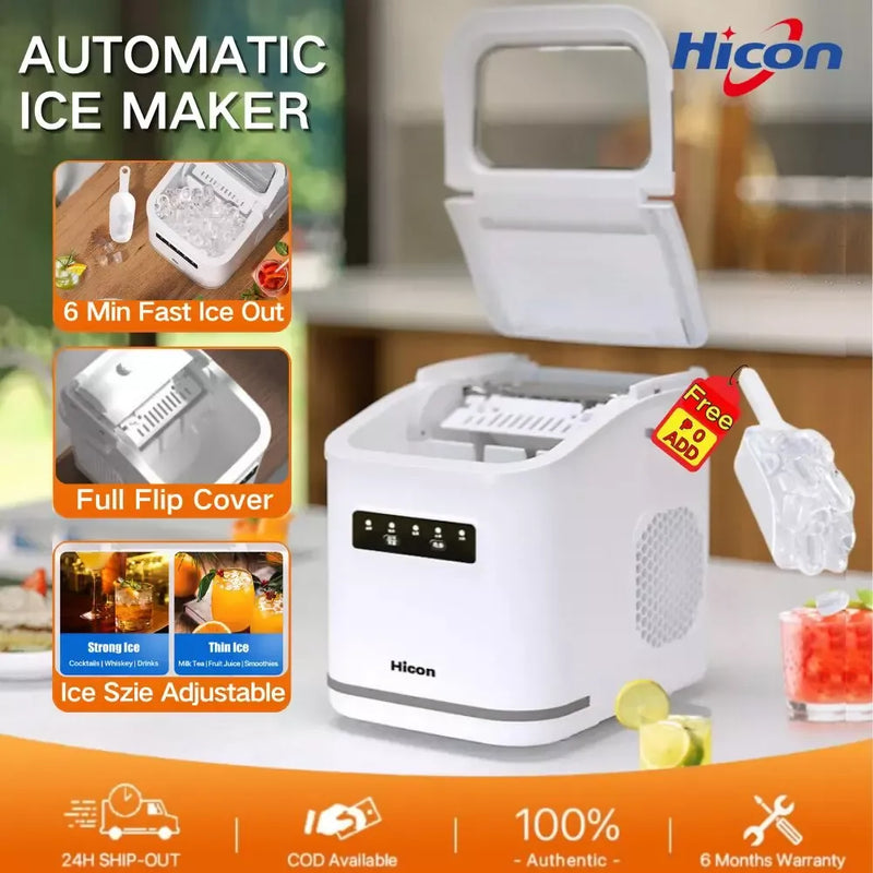Hicon Ice Maker Machine With Openable Cover Automatic Round Ice Cube Making Household Commercial-3