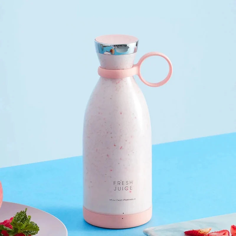 Portable 4 Blades Rechargeable Glass Blender 350ml 1400mAh Battery USB Rechargeable - Pink