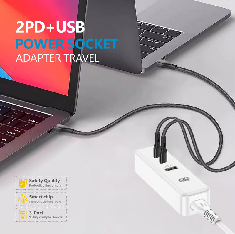 Go-Des 2PD USB Travel Charger Adapter 3 Port Fast Charging Socket 33W PD QC Portable Power Plug-2
