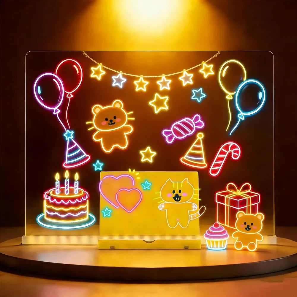 LED Note Board functions as an elegant dual-purpose workspace message center and a comforting ambient night light. Crafted from premium, eco-friendly acrylic material designed to resist yellowing over time, this sleek desktop companion lets your notes, daily schedules, or custom doodles glow with stunning clarity.