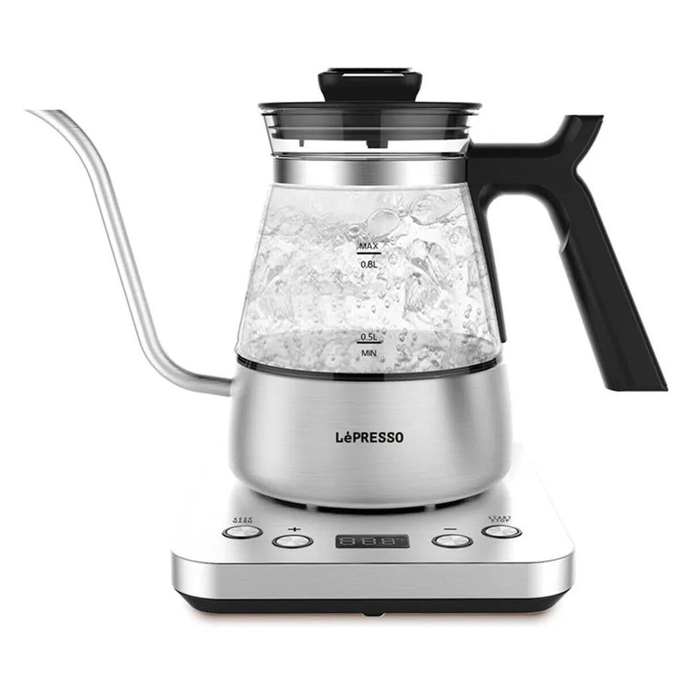 Buy the LePresso BrewWave Gooseneck Electric Kettle in Qatar. Features digital temperature control, 1300W rapid heating, and SUS 430 steel. Fast Doha delivery from Garey.