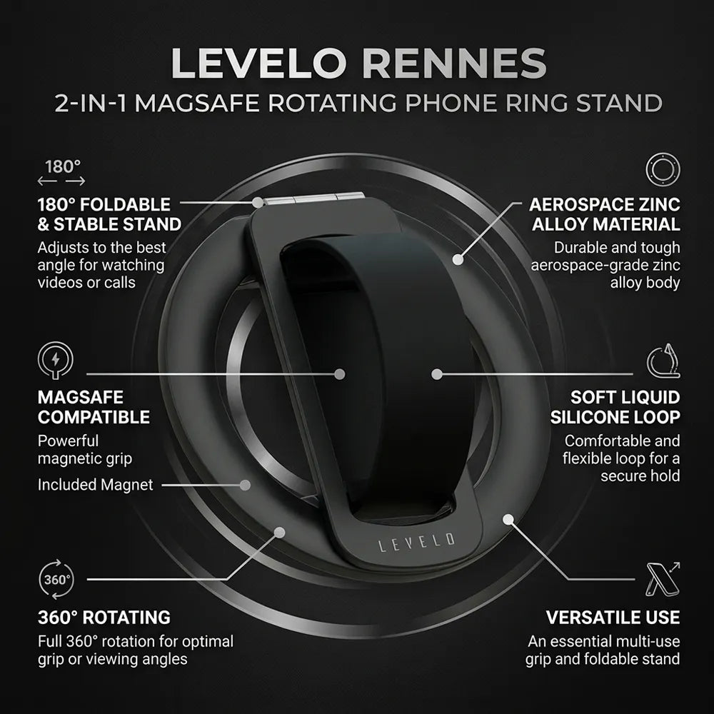 Levelo Rennes Rotating Phone Ring Stand MagSafe Zinc Alloy & Liquid Silicone-8