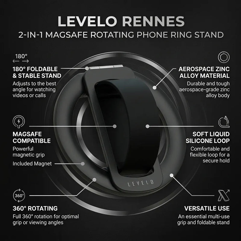 Levelo Rennes Rotating Phone Ring Stand MagSafe Zinc Alloy & Liquid Silicone-8