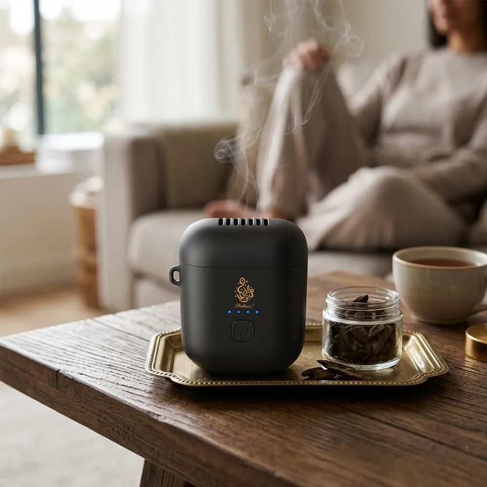 Bukhoon Mini Portable Pocket Size Electric Incense Bukhoor Burner Refillable Black garey qatar 1