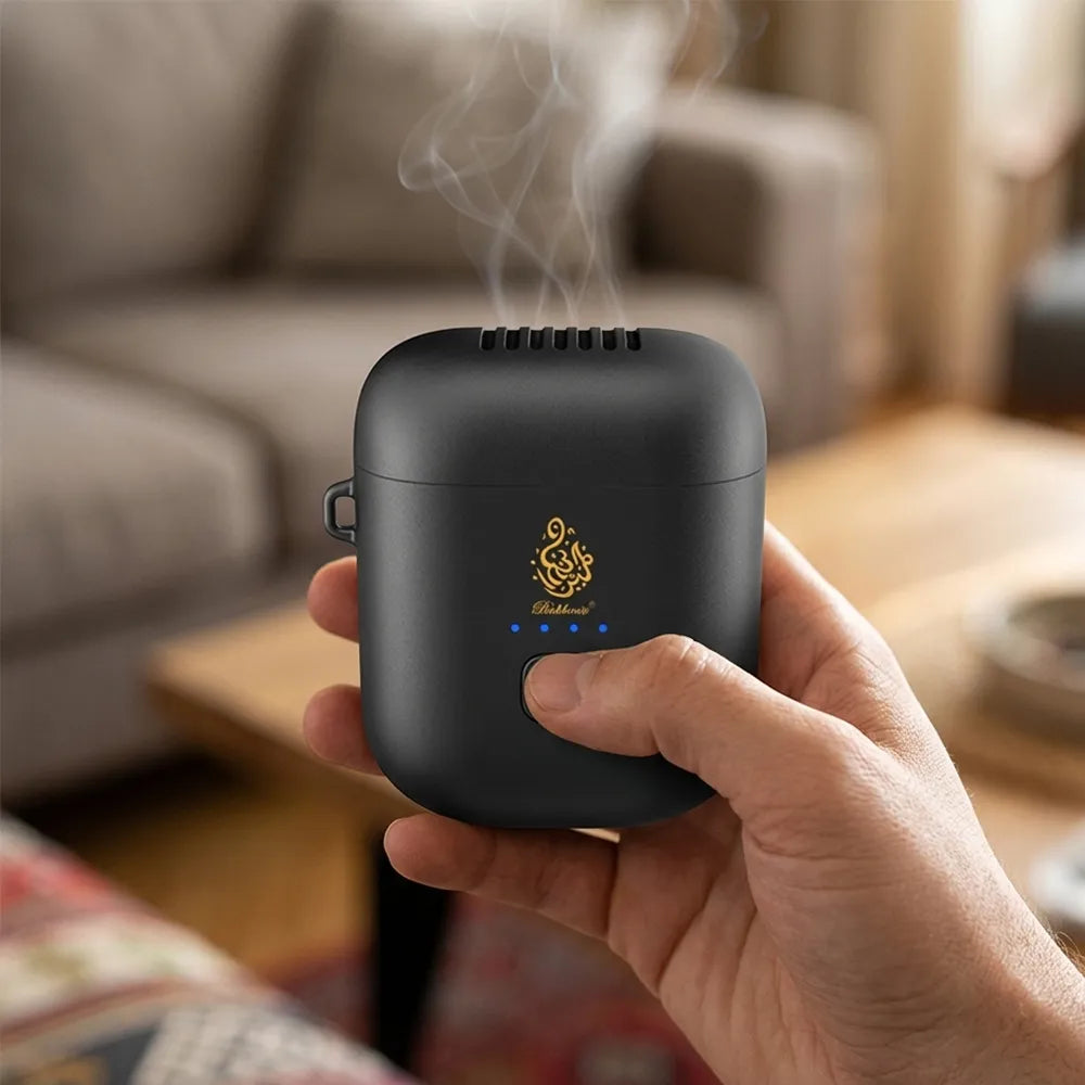 Bukhoon Mini Portable Pocket Size Electric Incense Bukhoor Burner Refillable Black garey qatar 1