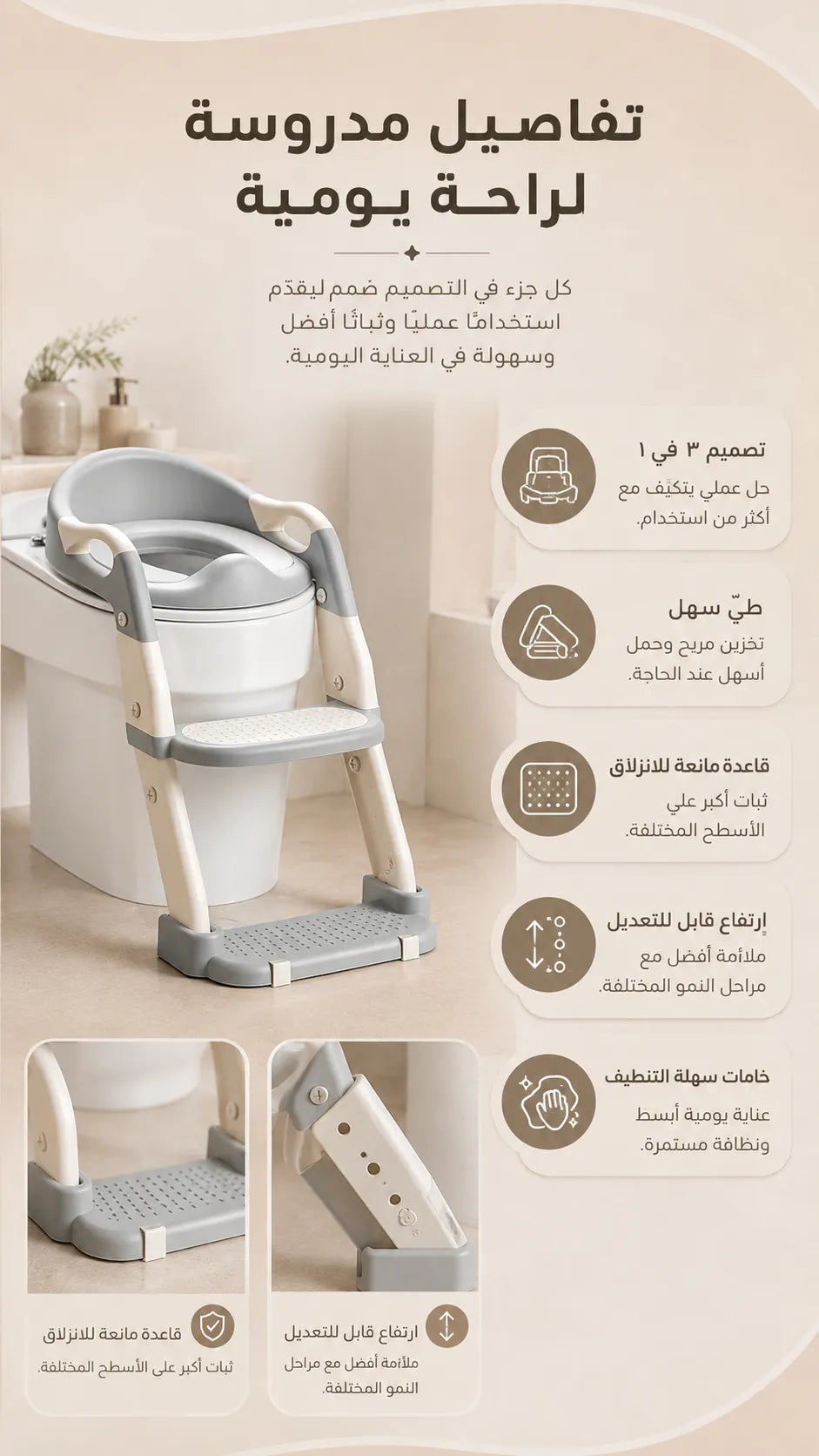 Multifunctional 3-In-1 Toilet Seat with Soft Close Feature