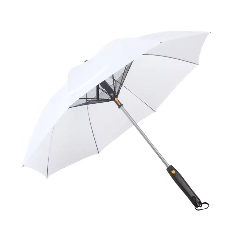 Electric Cooling Fan Umbrella With Water Spray With UV Protection– White-1