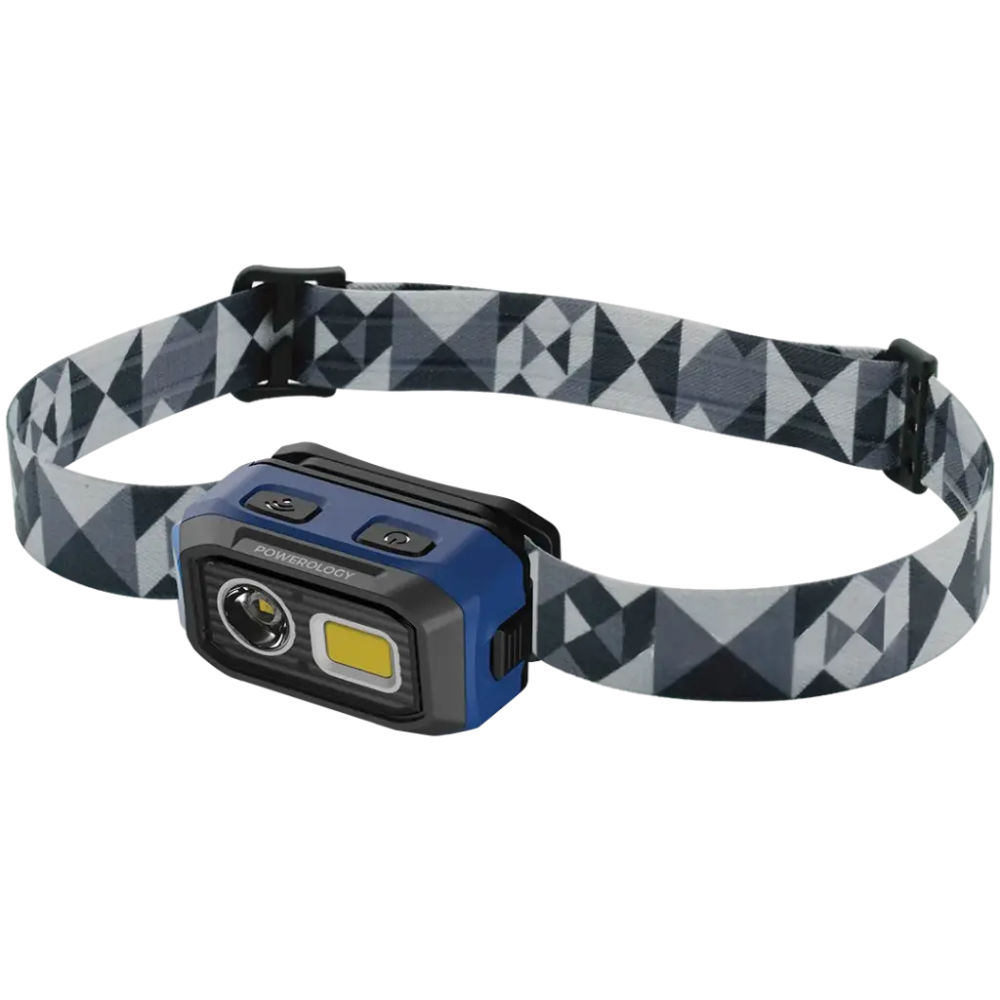 Powerology BrightVision Rechargeable LED Headlamp, 500 Lumens Brightness, Dual-Light Modes 10H Working Time, Water Resistant