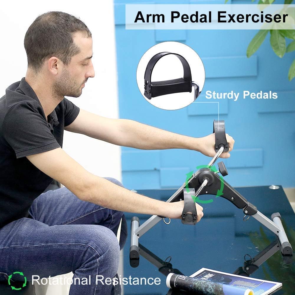 Pedal Exerciser for Arms & Legs, Foldable Mini Exercise Bike with LCD Display