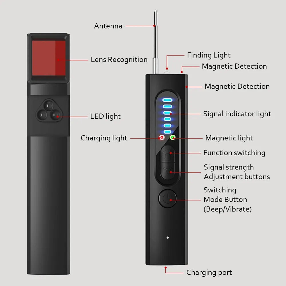 Pen-Shaped Portable Hidden Spy Camera Detector 6 Levels Sensitivity Black-5