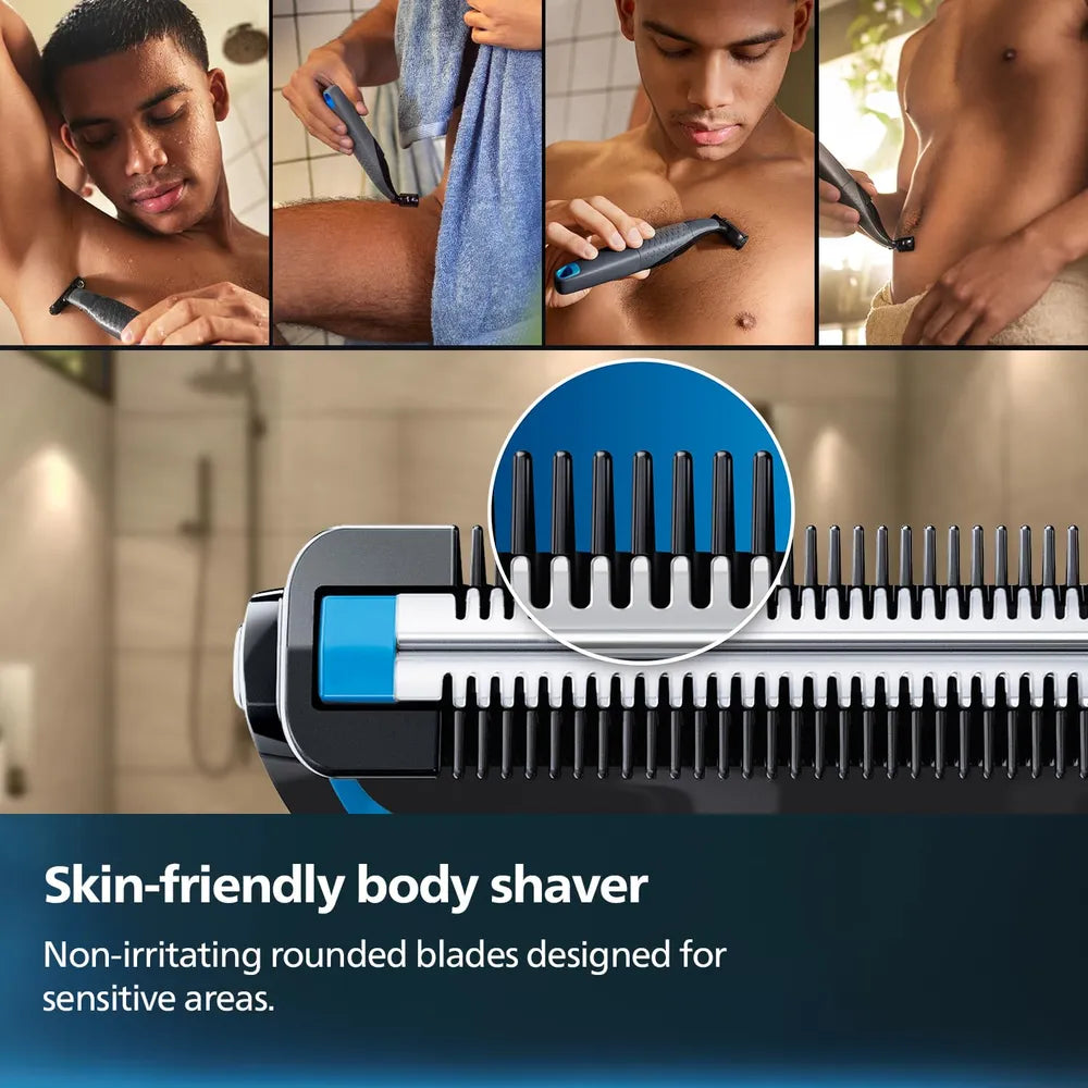 Buy the Philips Showerproof Body & Balls Trimmer in Qatar. Features a unique skin protection system and bi-directional trimming. Fast qatar delivery from Garey.