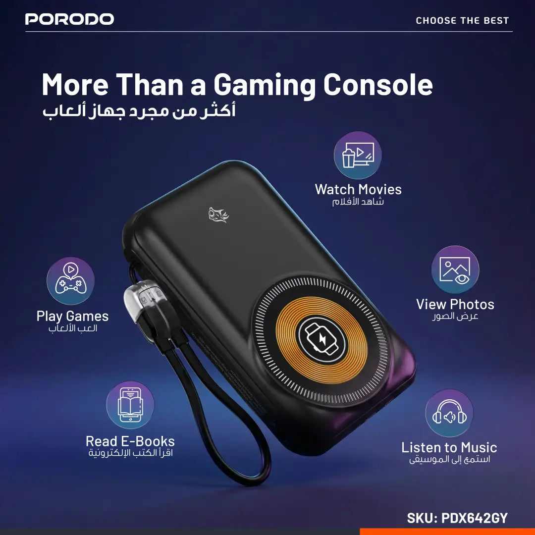 Porodo Gaming Powerplay Power Bank Gaming Controller with Wireless Charging - Gray