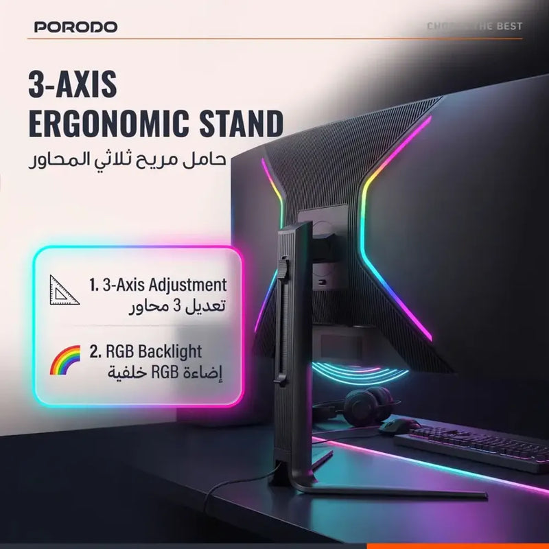 شاشة بورودو للألعاب منحنية مقاس 34 بوصة فائقة الاتساع QHD 200 هرتز 1000R حامل أسود-6
