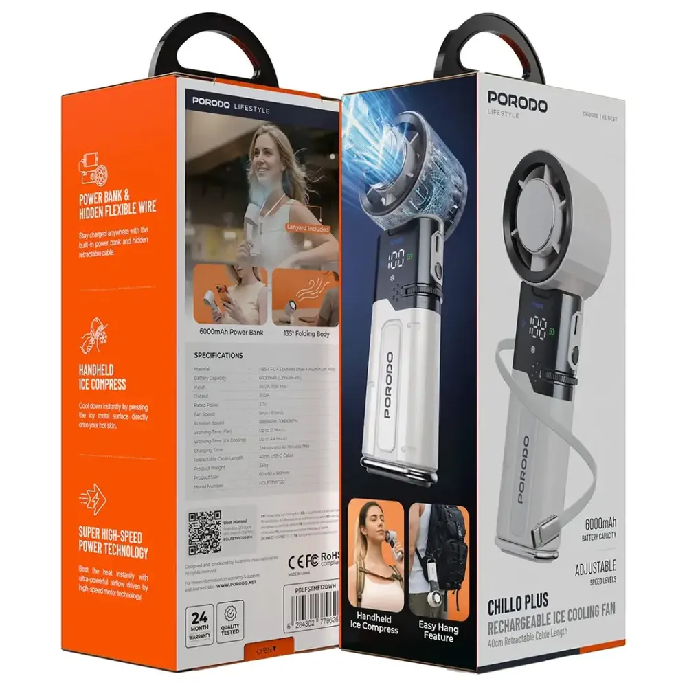Porodo Lifestyle Chillo Plus Rechargeable Ice Cooling Fan