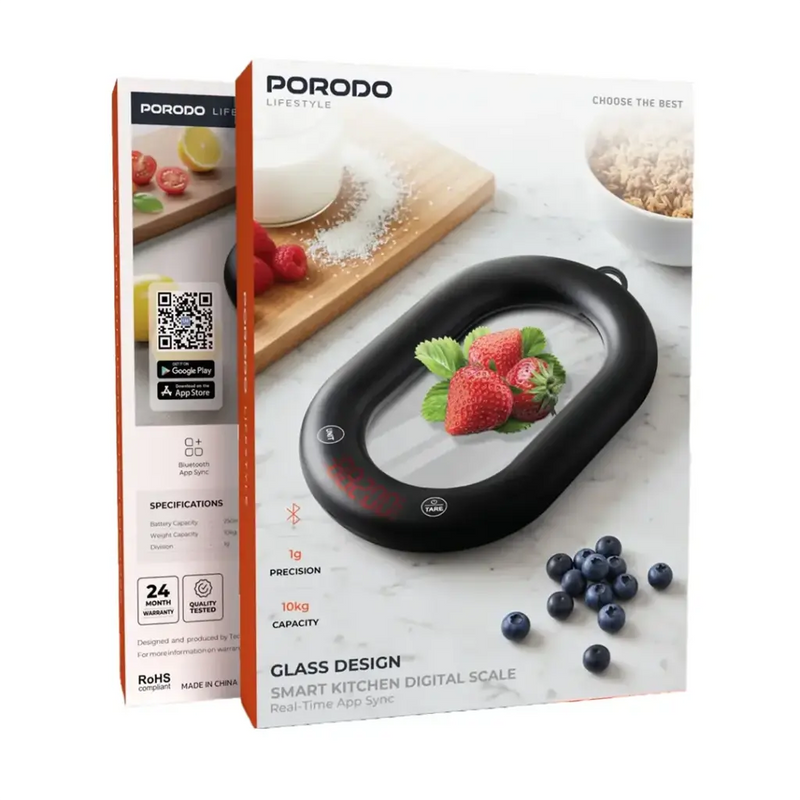 Porodo Lifestyle Glass Design Smart Kitchen Digital Scale with Real-Time App Sync - Black-5