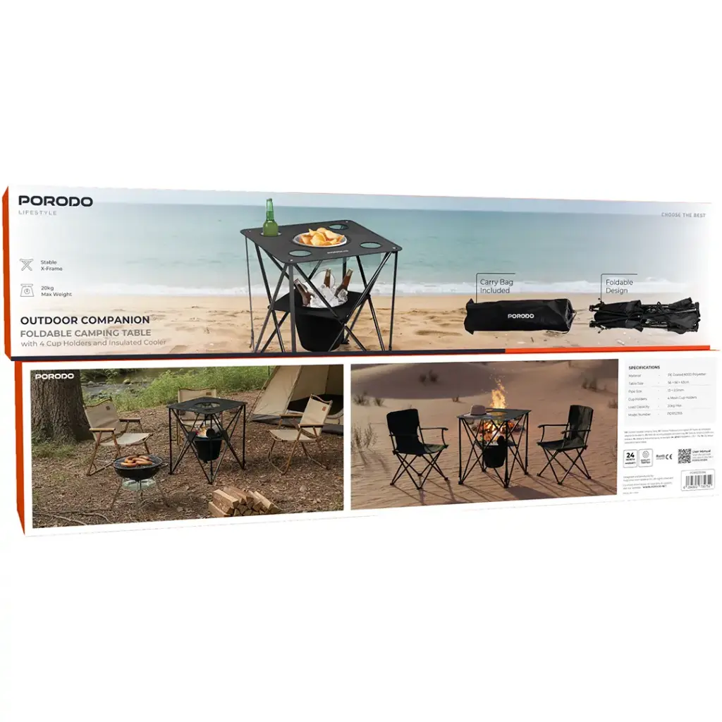 Porodo Lifestyle Outdoor Companion Foldable Camping Table - Black-6