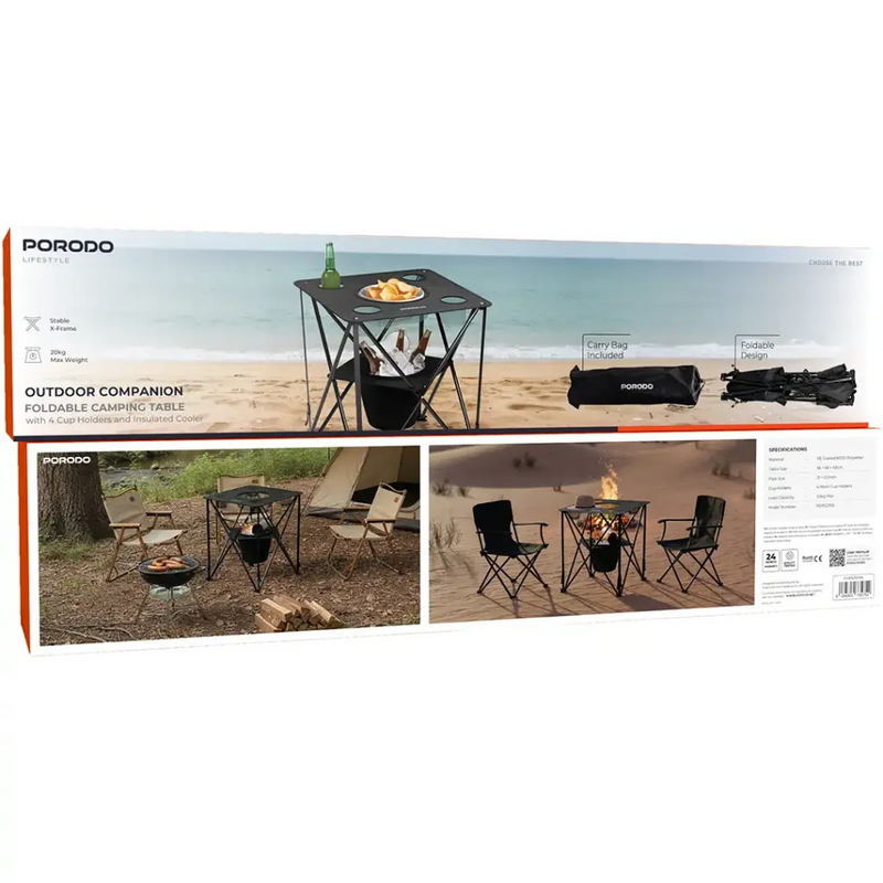 Porodo Lifestyle Outdoor Companion Foldable Camping Table - Black-6