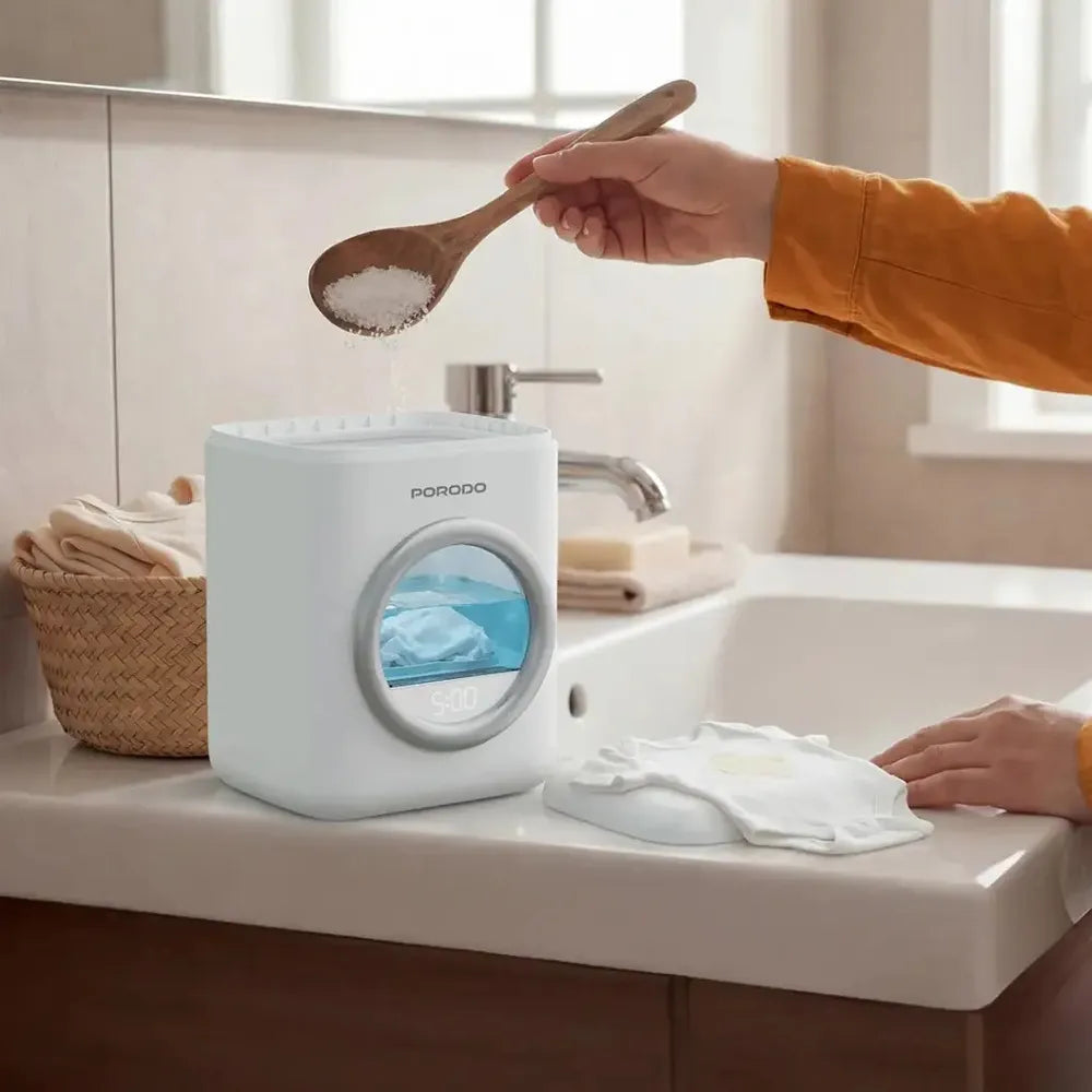 Porodo Lifestyle Launder 1.7L Portable Mini Washing Machine with Advanced Sterilization Cleaning - White