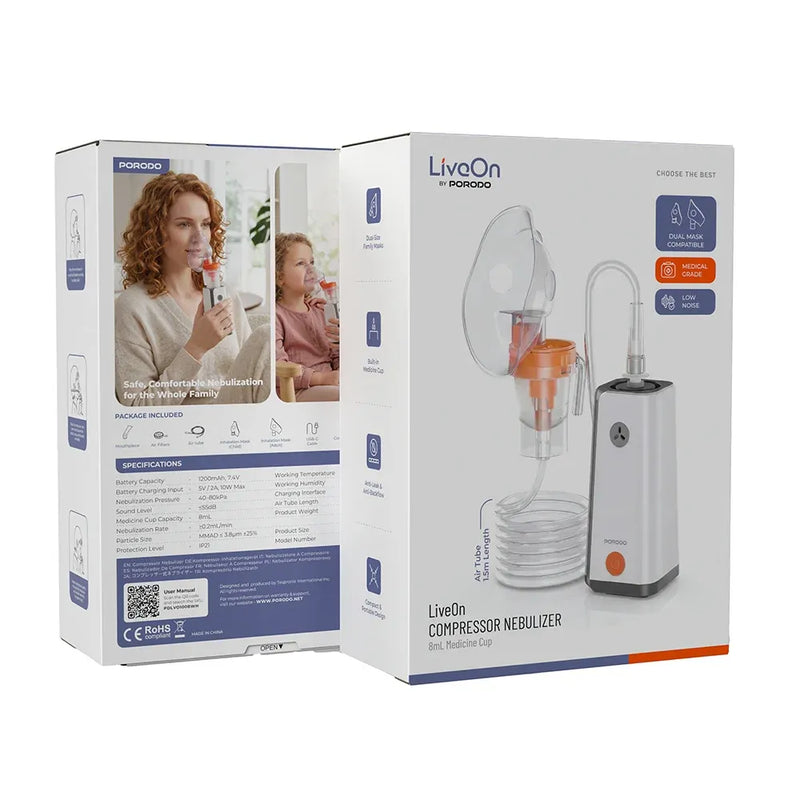Porodo LiveOn Compressor Nebulizer 8mL Medicine Cup 1200mAh Rechargeable White-7