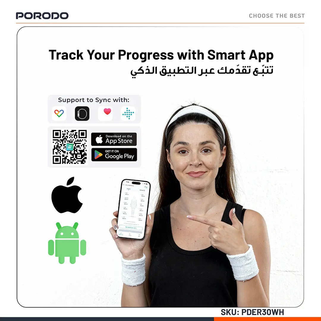 Porodo Metrice Smart Body Tape Measure with Bluetooth White