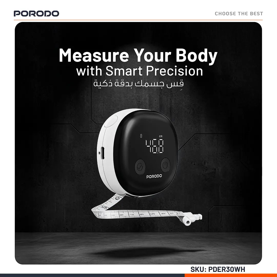 Porodo Metrice Smart Body Tape Measure with Bluetooth White