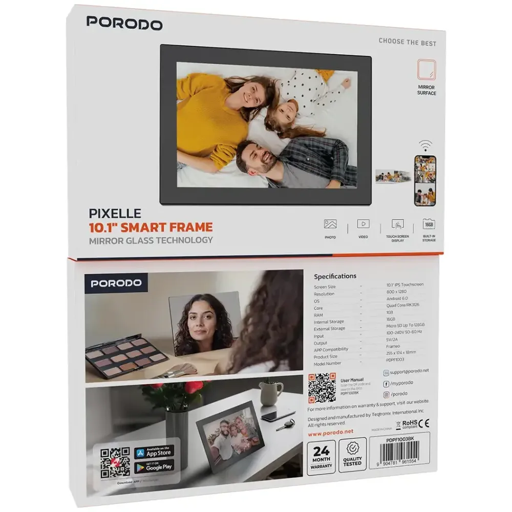 Porodo Pixelle 10.1" Smart Frame Mirror Glass Technology - Black