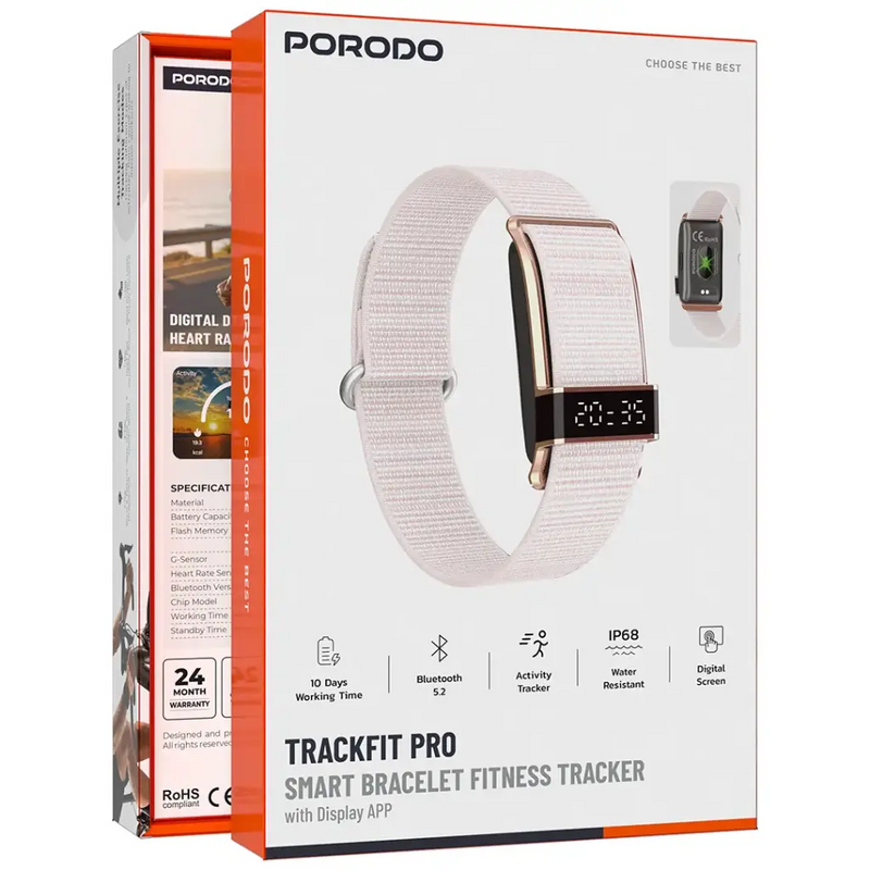 Porodo Track fit Pro Smart Bracelet Fitness Tracker with Display App - Pink-4