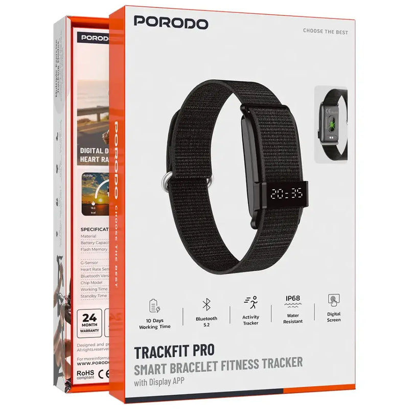 Porodo Track fit Pro Smart Bracelet Fitness Tracker with Display App - Black-4