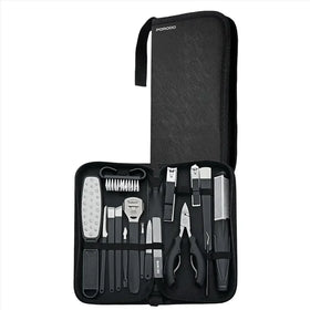 Porodo 16-In-1 Portable Nail Clipper Set for Manicure and Pedicure Stainless Steel Black