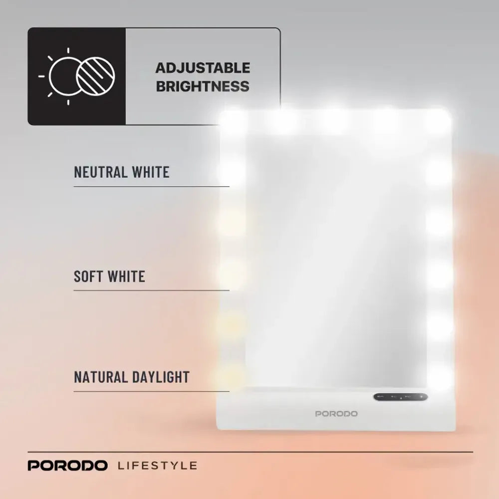 Porodo Lifestyle Hollywood Vanity Lighted Mirror 15 LED Bulbs Bluetooth V5.0 White & Rose Gold-3