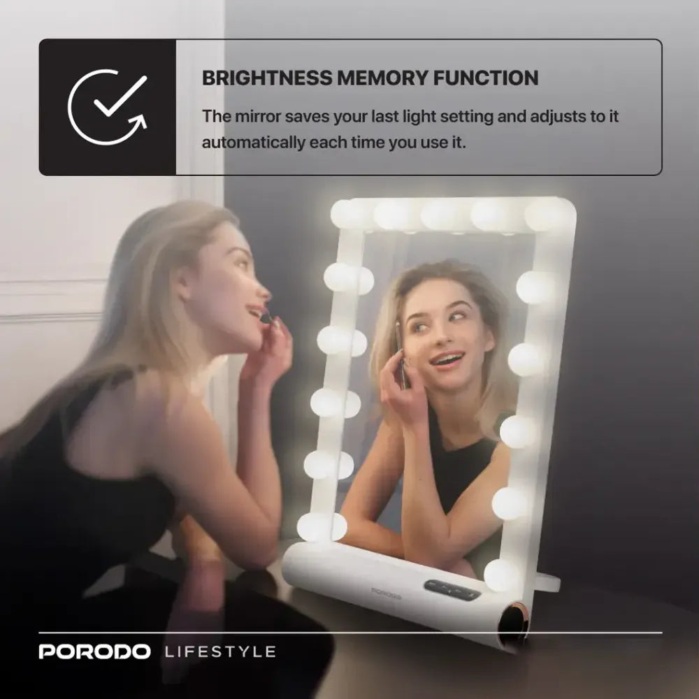 Porodo Lifestyle Hollywood Vanity Lighted Mirror 15 LED Bulbs Bluetooth V5.0 White & Rose Gold-5