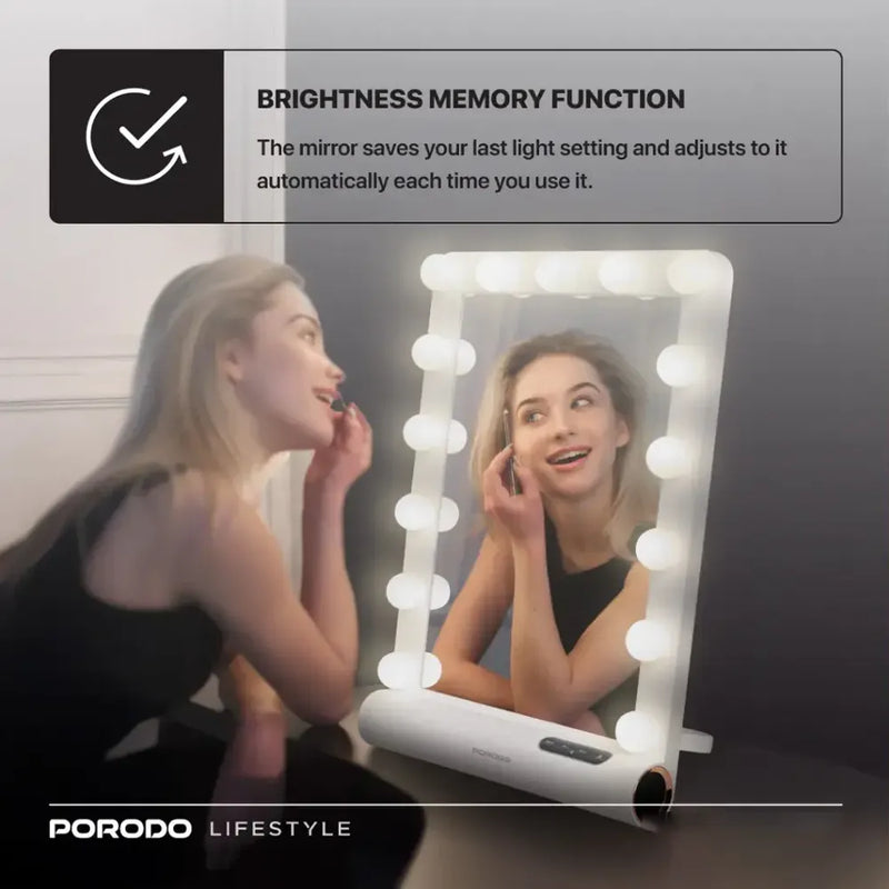 Porodo Lifestyle Hollywood Vanity Lighted Mirror 15 LED Bulbs Bluetooth V5.0 White & Rose Gold-5