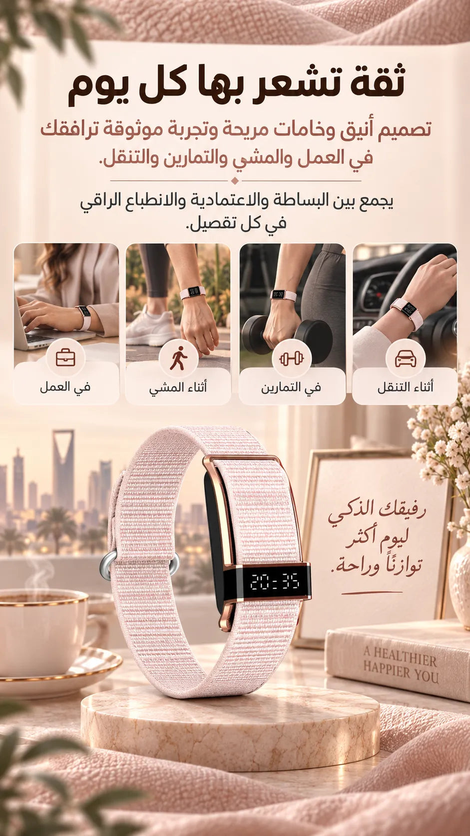 Porodo Track fit Pro Smart Bracelet Fitness Tracker - Display App - Pink