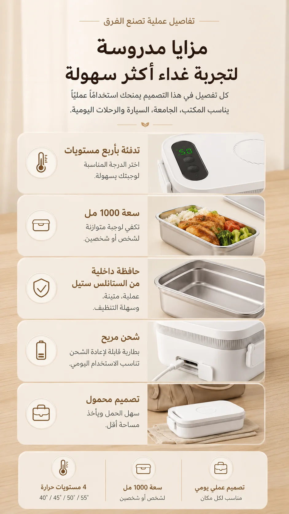 صندوق غداء محمول ساخن ومعزول - صغير وخفيف الوزن