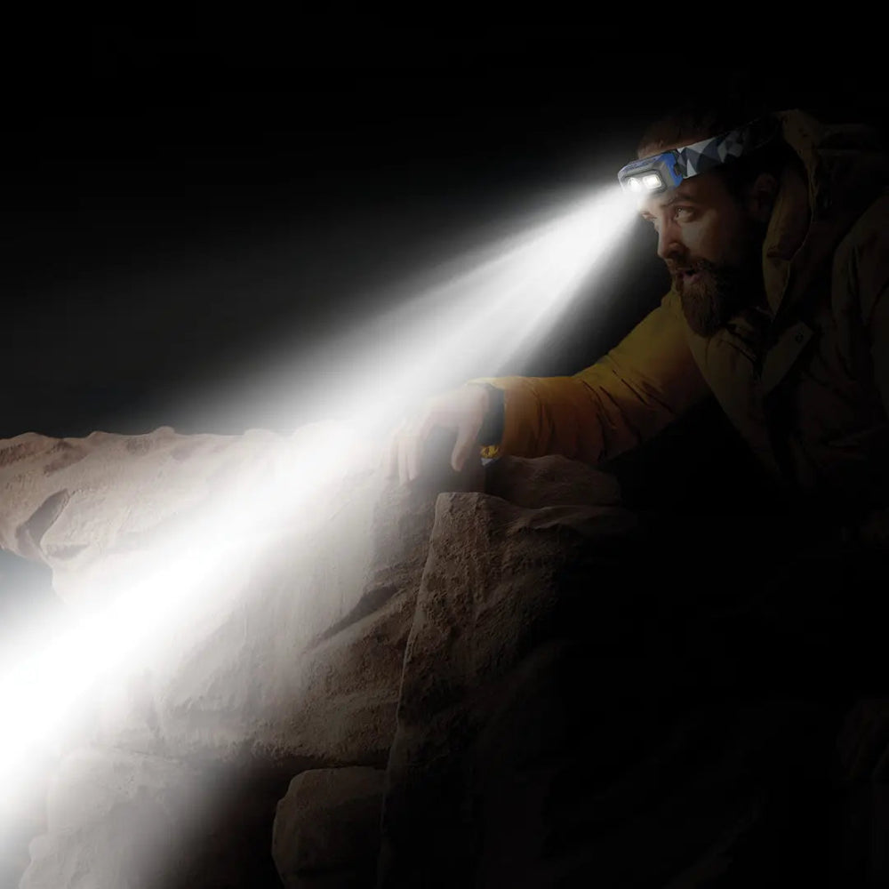 Powerology BrightVision Rechargeable LED Headlamp, 500 Lumens Brightness, Dual-Light Modes 10H Working Time, Water Resistant