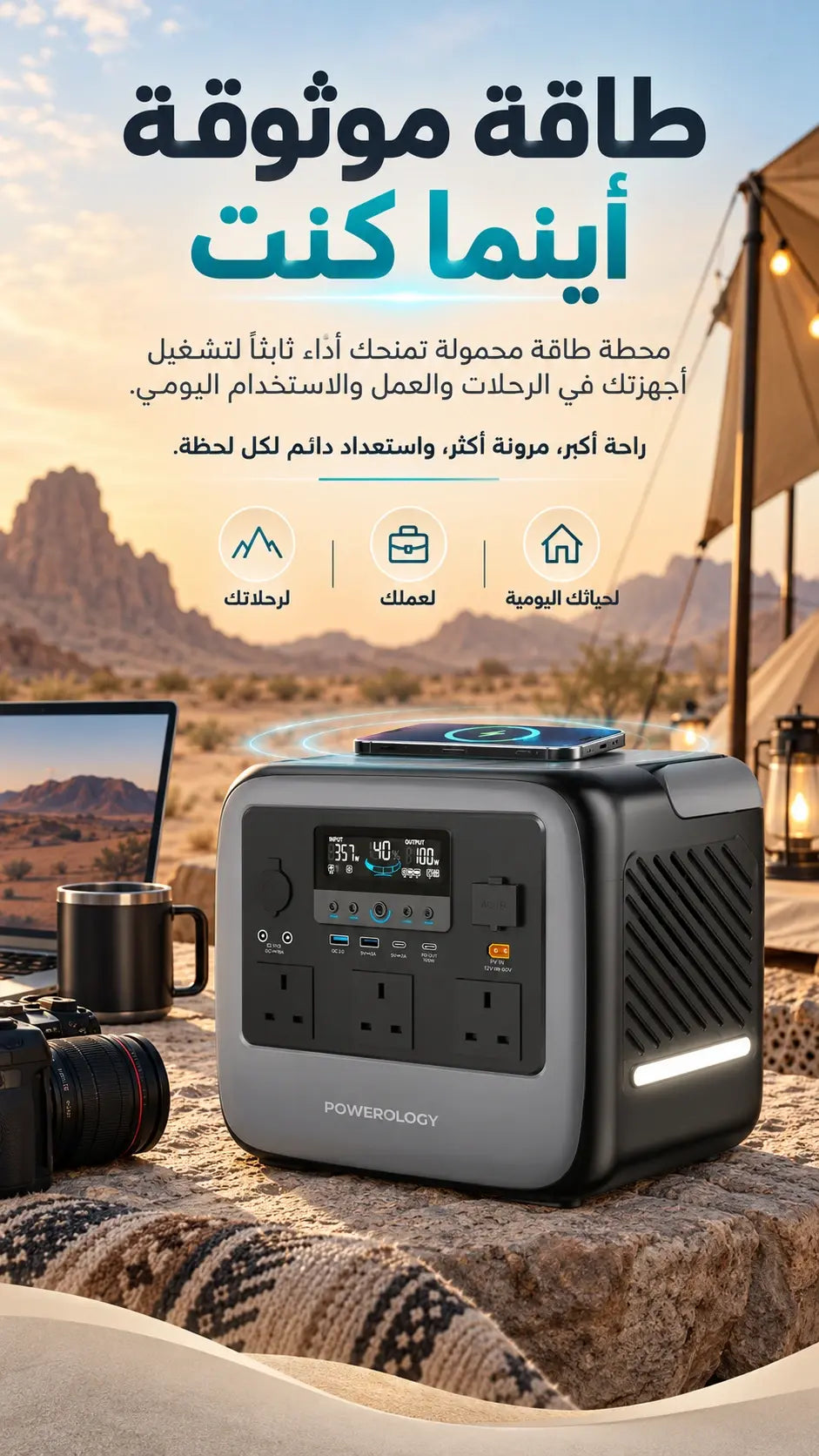 باورولوجي محطة طاقة متنقلة 2000 واط - سعة عالية، تصميم مدمج