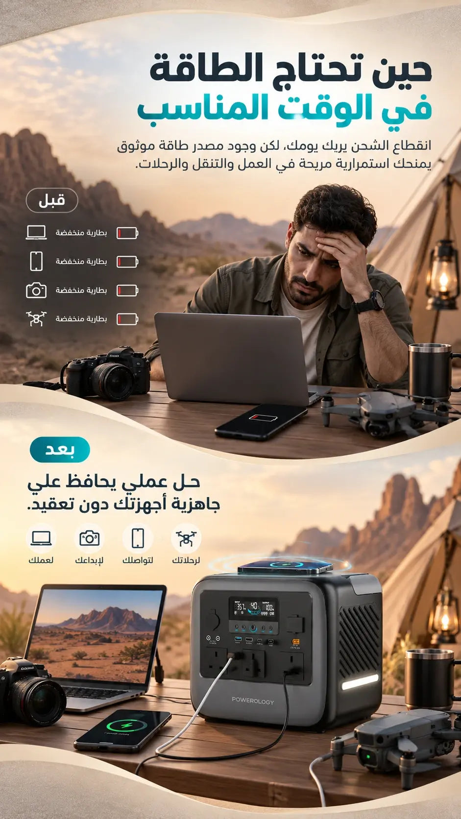 باورولوجي محطة طاقة متنقلة 2000 واط - سعة عالية، تصميم مدمج