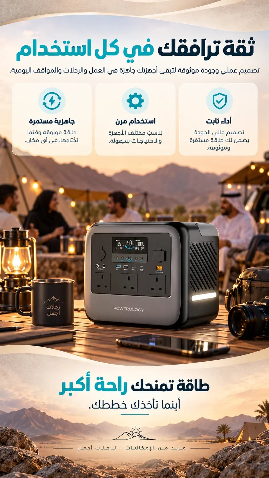 باورولوجي محطة طاقة متنقلة 2000 واط - سعة عالية، تصميم مدمج